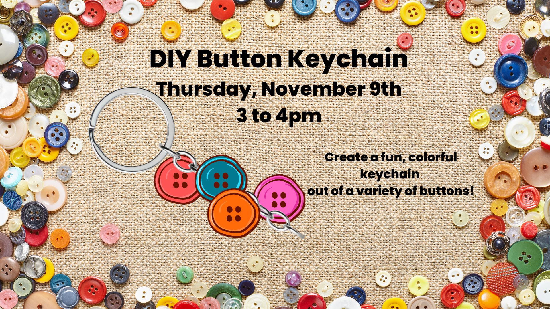 DIY Button Keychain Meriden Public Library